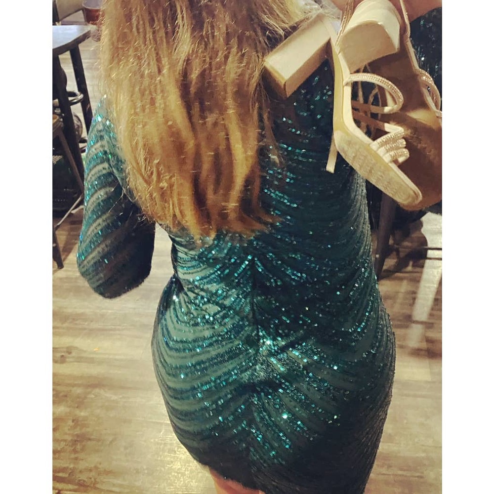 GB SOCIAL SEQUIN MINI DRESS - GREEN